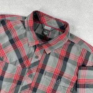 Outdoor Research Shirt Mens Large Red Gray Plaid Riff Short Sleeve Button Up